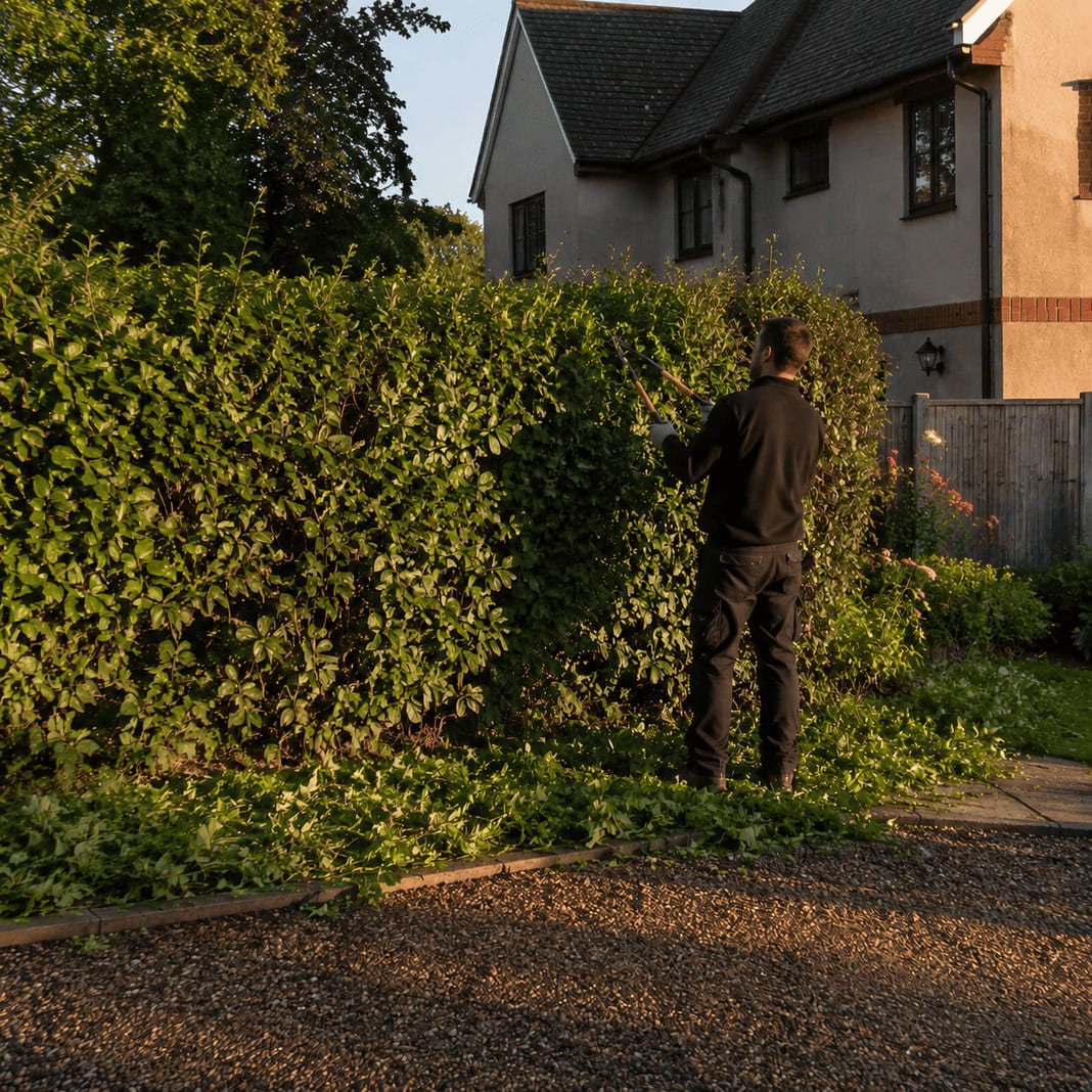 Treescapes arborist shaping a garden hedge