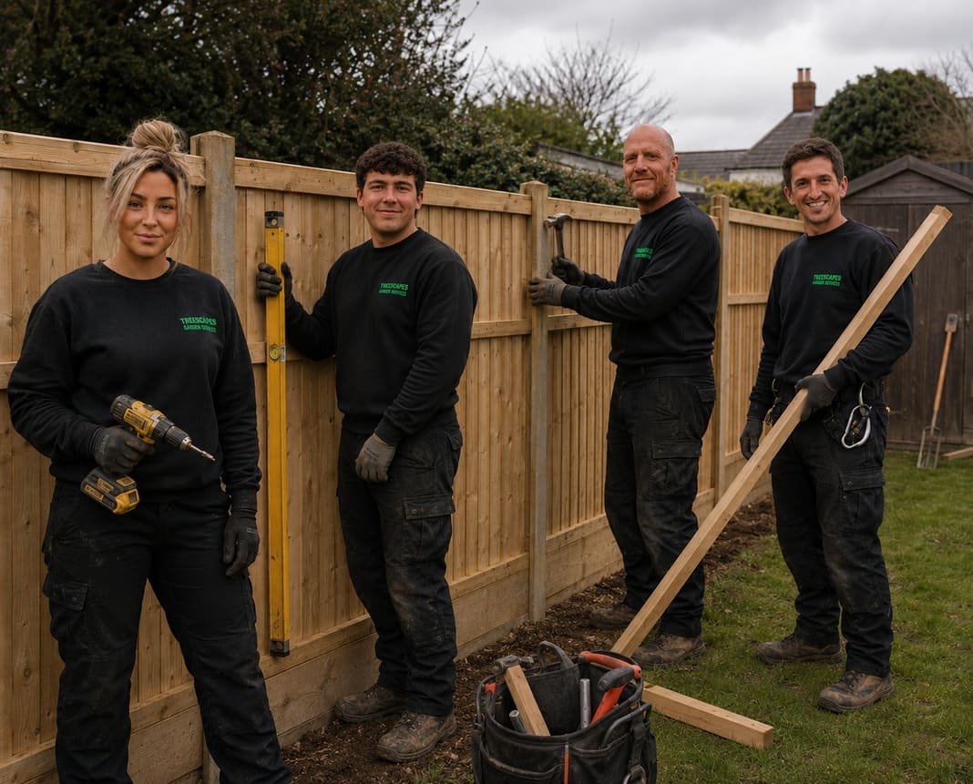 The Treescapes team putting up a fence in Bedfordshire - Illustrative Image